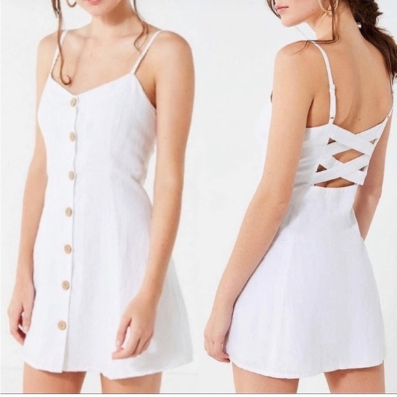 Urban Outfitters Button Down Strappy Back Linen White Dress - Picture 1 of 10